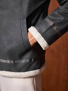 Officeau 男士 Old Money 保暖内衬拉链夹克，秋冬款 - 黑色 - 查看 6