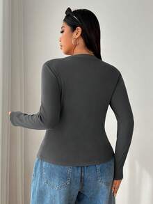 SHEIN EZwear 3pcs/Set Plus Size Women's Velvet Thermal Form-Fitting Long Sleeve T-Shirts, Multi-Color Thermal - Multicolor - View 3