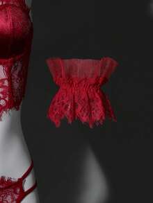 3pcs Christmas Lace Underwire Lingerie Set - Burgundy - View 4