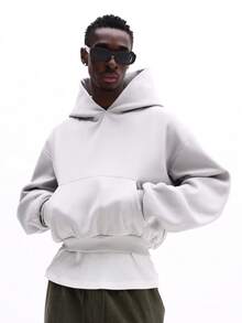 SUMWON Áo hoodie nam cỡ lớn có mũ in họa tiết ở lưng, có dây rút, túi giữa, mặc dạo phố thường ngày, mùa đông xuân - Xám - Xem 2