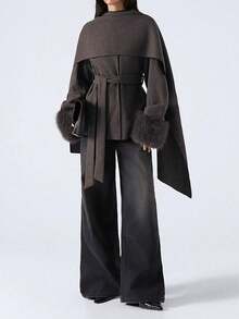 LYSMO 2025 New Arrive Minimalism Fall Winter Women's Elegant Shawl Collar Coat, Autumn/Winter Brown Coat Women Fall Coat Brown Coats,Women's Winter - Brown - View 7