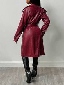 BamGleam Women's Fashion Commuter Crocodile Embossed Double-Breasted Coat Winter For Women Women's Winter Coat, Women's Winter,New Year Coat - Burgundy - View 2