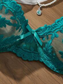 5pcs Women's Romantic Sheer Embroidered Mesh Underwire Lingerie Set