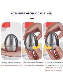 Cirelle 1pc Mechanical Kitchen Timer, Egg-Shaped 60-Minute Countdown Timer, No Electricity Needed, Baking & Cooking Reminder For Students
