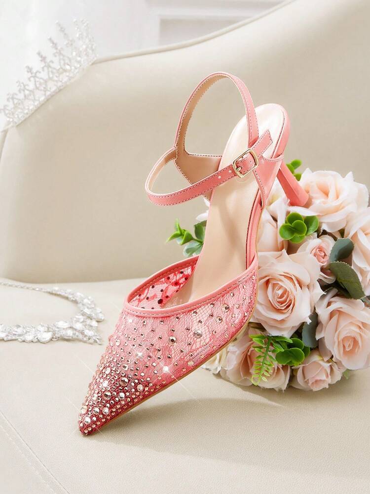 CUCCOO HITCHD Women's Pointed Toe High Heel Lace Rhinestone Elegant Party Evening Wedding Pumps Spring Shoes Spring Break Easter Prom Heels For Christmas