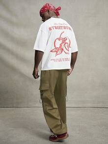 PAVTROS 男士星形印花休闲宽松工装裤 - 卡其色 - 查看 2