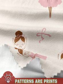 SHEIN 女婴芭蕾舞女演员图案休闲修身圆领柔软短袖短裤睡衣套装，舒适贴身 - 彩色 - 查看 3