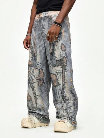 Herren Lässig Jeans mit Stickerei