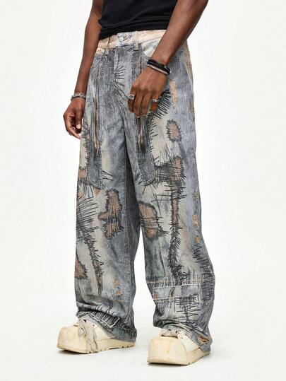 Jeans en denim décontracté brodé pour hommes