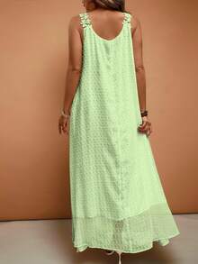 Breezaya Gaun Liburan Wanita Ukuran Besar dengan Hiasan Renda Warna Polos Gaya Prancis - Mint Green - View 2