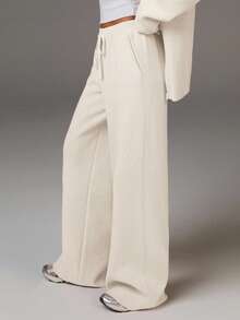 Athîral 休闲时尚百搭舒适宽松抽绳女式毛衣裤阔腿运动裤针织裤喇叭裤女式运动裤阔腿针织裤秋冬款