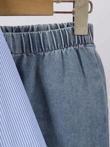 2pcs/Set Young Boy Versatile Casual White Comfortable Soft Woven Fabric Button-Up Collar Long Sleeve Shirt With Shawl Collar Decor + Elastic Waist Distressed Effect Relaxed Fit Jeans Pants Set, Suitable For Outings, Outdoor Activities, Gatherings - Blue - View 6