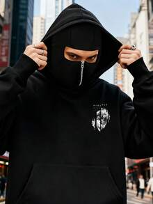 Manfinity 这款男士双层连帽卫衣采用巴克莱银行标志性的双层帽设计，并饰有基督教印花，令人联想起宗教服饰。这款简约百搭的秋冬上衣是圣诞节、新年和其他节日的理想之选，也是本季的完美礼物。 - 黑色 - 查看 2