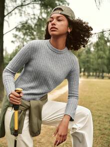 In My Nature Women's Solid Color Stand Collar Ribbed Casual, Outdoor, Versatile Sweater, Autumn/Winter - Grey - View 7