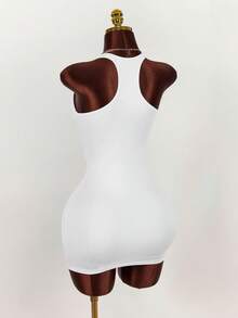 Amplova Women's White Deep V-Neck Backless Mini Bodycon Dress,Summer Y2K Heart-Shaped Bust Sleeveless Racerback Club Bandage Dress Built In Bra Outfit - White - View 3