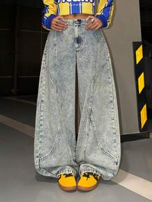 StreetHx Women's Fashion Casual Retro Street Style Deconstructed Low Waist Wide Leg Jeans - Medium Wash - View 4