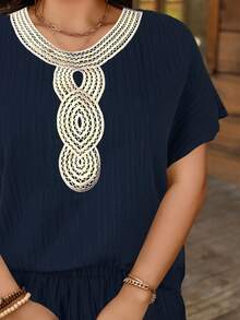 SHEIN LUNE Bộ đồ mùa hè cỡ lớn dành cho nữ Bộ đồ hai mảnh dành cho nữ Bộ đồ đi nghỉ dành cho nữ Bộ đồ công sở thường ngày dành cho nữ Bộ đồ mùa hè dành cho nữ Bộ đồ đồng quê dành cho nữ - Xanh đậm - Xem 6