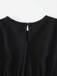 1 pieza Vestido maxi con cuello redondo, manga acampanada y estampado metálico para niñas, primavera/otoño - Negro - Ver 5