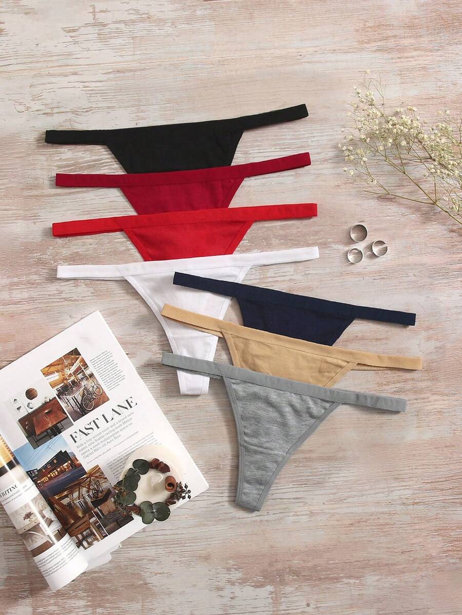 7packs Solid Simple Sexy G-Strings - Multicolor - View 1