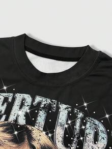 ROMWE MEN Spring/Summer Valentine 'Sday Casual Graphic Men'S Letter & Angel Print Casual Versatile Round Neck Short Sleeve T-Shirt - Multicolor - View 4