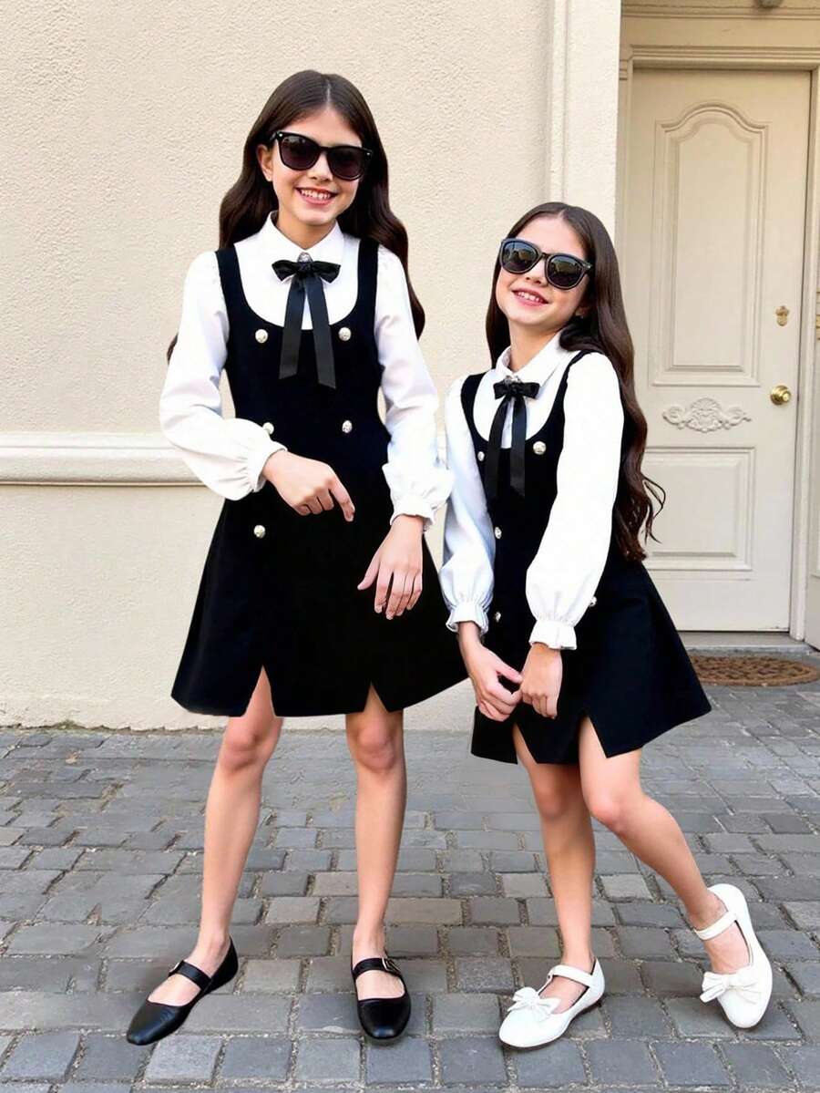 Sparklyn Vestido de niña preadolescente de manga abullonada con bloque de color elegante