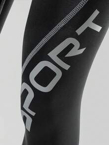 Acti Log Boyfriend Style Men Reflective Letter Graphic Topstitching Sports Tights Breathable Sweat-Wicking 4-Way Stretch Material Minimalist Design Baggy For Gym Compression Sports Tights - Black - View 5