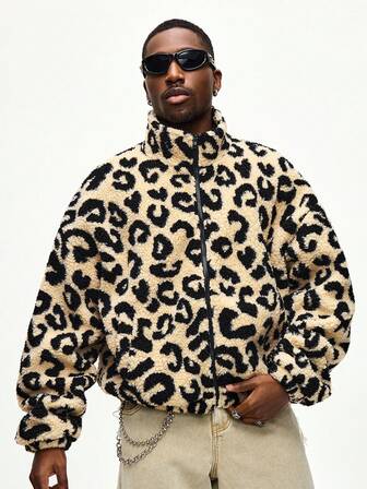 Street Life Chaqueta casual de felpa con estampado de leopardo para hombre, otoño/invierno