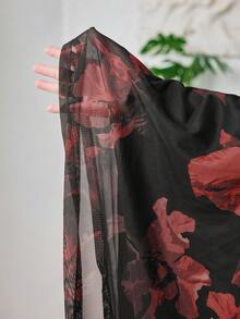 Modelyn 大码女式印花V领薄纱灯笼袖优雅长款晚礼服 - 橘色 - 查看 8