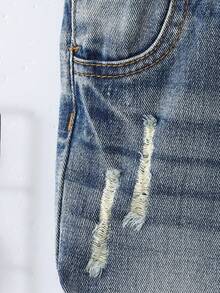 Baby Boy Casual Everyday Commute Fashion Street Ripped Denim Bib Pants (T-Shirt Not Included) - Medium Wash - View 5