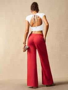 VARSIVA 纯色圆领短袖修身休闲夏季百搭露背运动背心 - 白色 - 查看 2