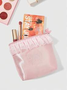 ROMWE Kawaii Embroidered Bow Floral Edge $Mall Bucket Tissue Box, Makeup Bag, Travel Sanitary Pad Organizer, Gift Coin Purse - Pink - View 7