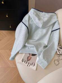 Resyla 2pcs Set: Fashionable Minimalist Hoodie With Lace Trim, Great Gift For Friends - Light Grey - View 2