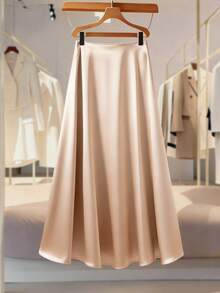 Modelyn Solid Color Satin High-Quality Draping A-Line Skirt For Women - Champagne - View 2