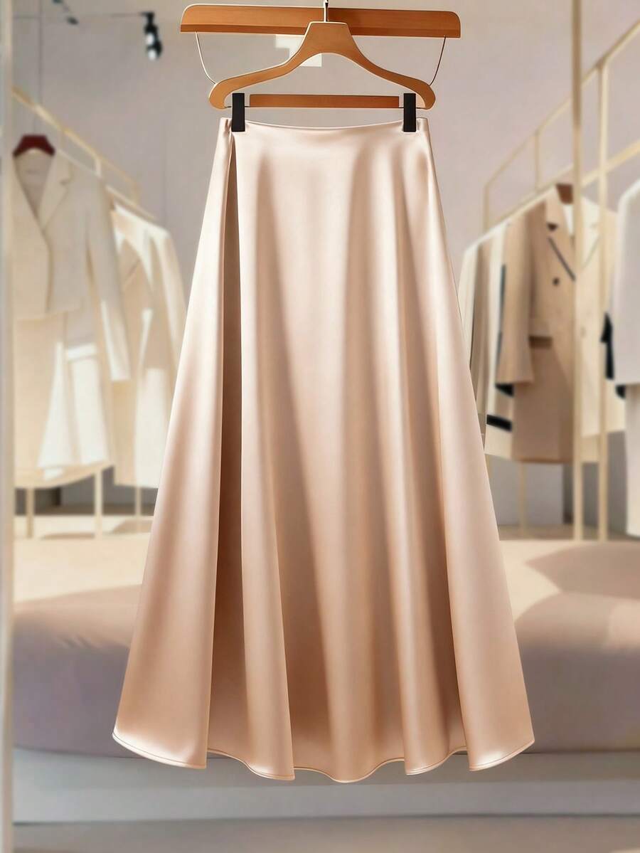 Modelyn Solid Color Satin High-Quality Draping A-Line Skirt For Women