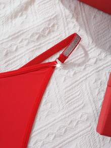 Plus Size Shiny Silver String Comfortable Sexy Thong Underwear, Rave - Red - View 4