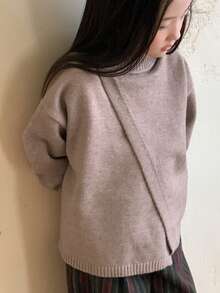 DAZY Young Girl Solid Color Dropped Shoulder Long Sleeve Casual Loose Turtleneck Sweater