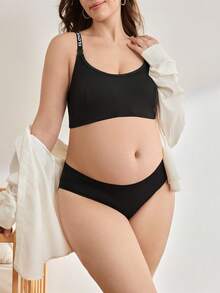 BloomMama Plus Size Ribbed Nursing Bra With Adjustable Straps, Comfortable For Everyday Wear During Pregnancy - Black - View 1