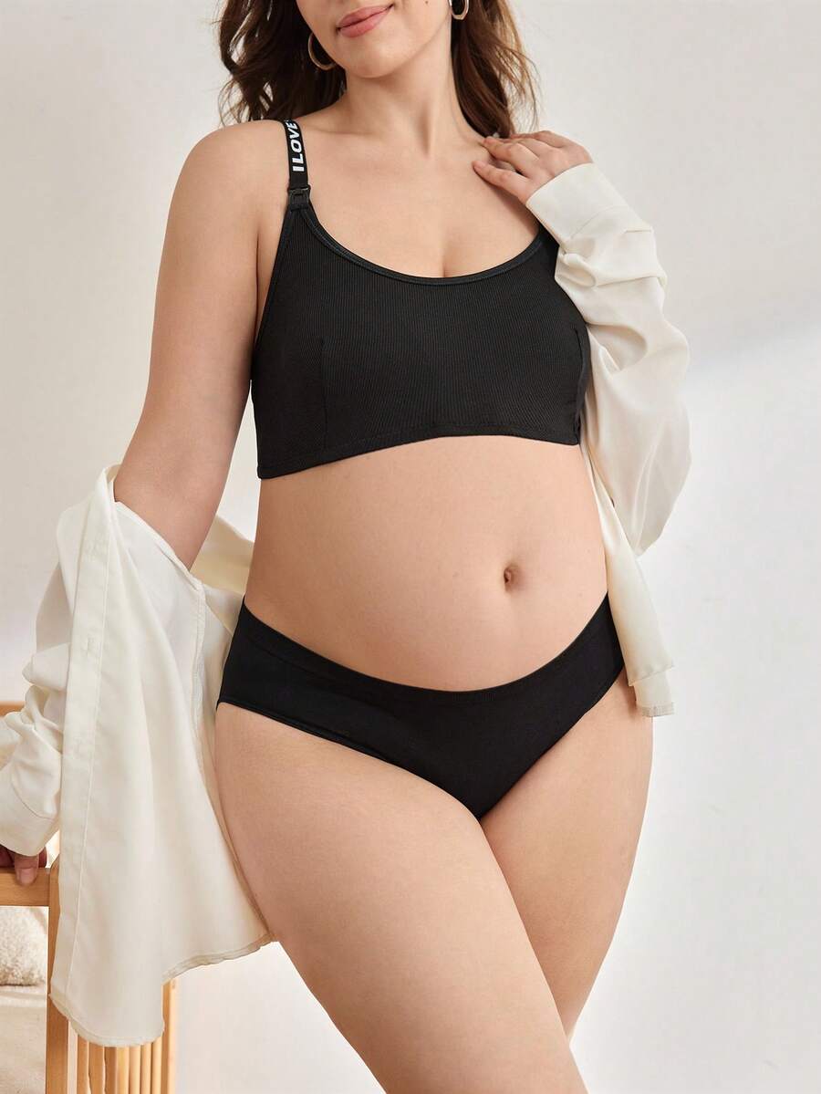 BloomMama Plus Size Ribbed Nursing Bra With Adjustable Straps, Comfortable For Everyday Wear During Pregnancy - Black - View 1