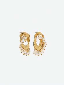 Opalesca 18K复古优雅个性化流苏珍珠耳环，适合搭配各种服饰，复古风格，婚礼/新娘配饰，西式珠宝，仙女风/精灵风，珍珠，秋冬款，送给妈妈/女士/女孩/母亲，优雅 - 金色 - 查看 4