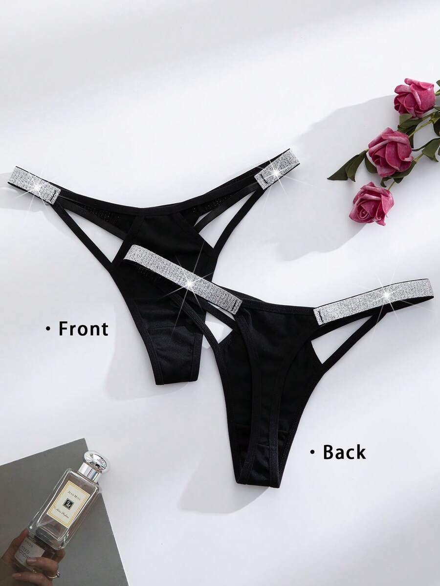 MidnightGlam Băng keo lấp lánh cắt ra quần lót lọt khe gợi cảm - màu đen - Xem 1