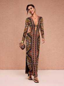 JIAN LASALA Đầm maxi dài tay kiểu Boho in họa tiết toàn thân, cổ chữ V sâu, xẻ tà hai bên, thích hợp cho kỳ nghỉ, du lịch, nghỉ lễ, thanh lịch. Đầm dài tay kiểu Boho, đầm maxi dài tay cho nữ, đầm dài kiểu Boho, đầm dài in họa tiết, đầm maxi họa tiết, đầm Boho cho nữ, đầm dài kiểu Boho dự tiệc cưới, khách mời. - Nhiều màu - Xem 3