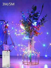 1pc 3/5M Home Decor Copper Wire Light String,Battery Operated Indoor Room Decor String Lights, Suitable For Bedroom Decor,Wedding Party Holiday Decoration Lights,Camping Tent Decor Fairy Lights,Outdoor Garden Decor String Lights - لون خفيف - مشاهدة 3