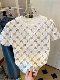 SHEIN Tricou casual pentru femei cu imprimeu digital, croială lejeră, guler rotund