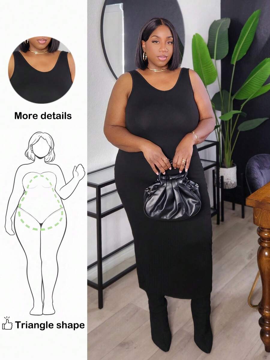 Truni Vestido casual de cena y citas de silueta ajustada y unicolor, para figura de pera y triángulo, para verano - Negro - Ver 1
