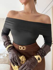 Islaluna French Style Women's Jumpsuit Elegant Office,Shades Of Brown Autumn Knitted Black Top With Flowing Wide-Leg Pants And Metal Buckle Belt Set - Multicolor - View 3