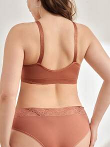 Moonlight&Mama Plus Size Maternity Solid Color Contrast Lace Comfortable Nursing Bra - Brown - View 6