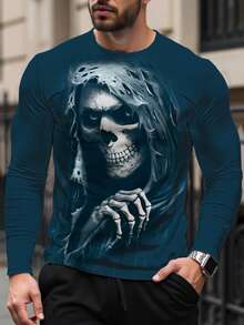 Manfinity LEGND Men's Skull Print Round Neck Casual Long Sleeve T-Shirt - Multicolor - View 1