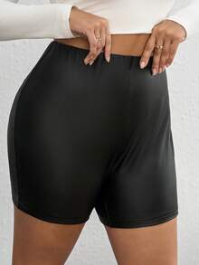 SHEIN Tall CURVE Plus Size Street Style Black Tight PU Female Shorts Booty Shorts - Black - View 3