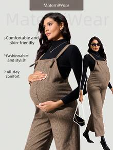 MaterniWear 孕妇纯色简约休闲连体裤 - 棕色 - 查看 1