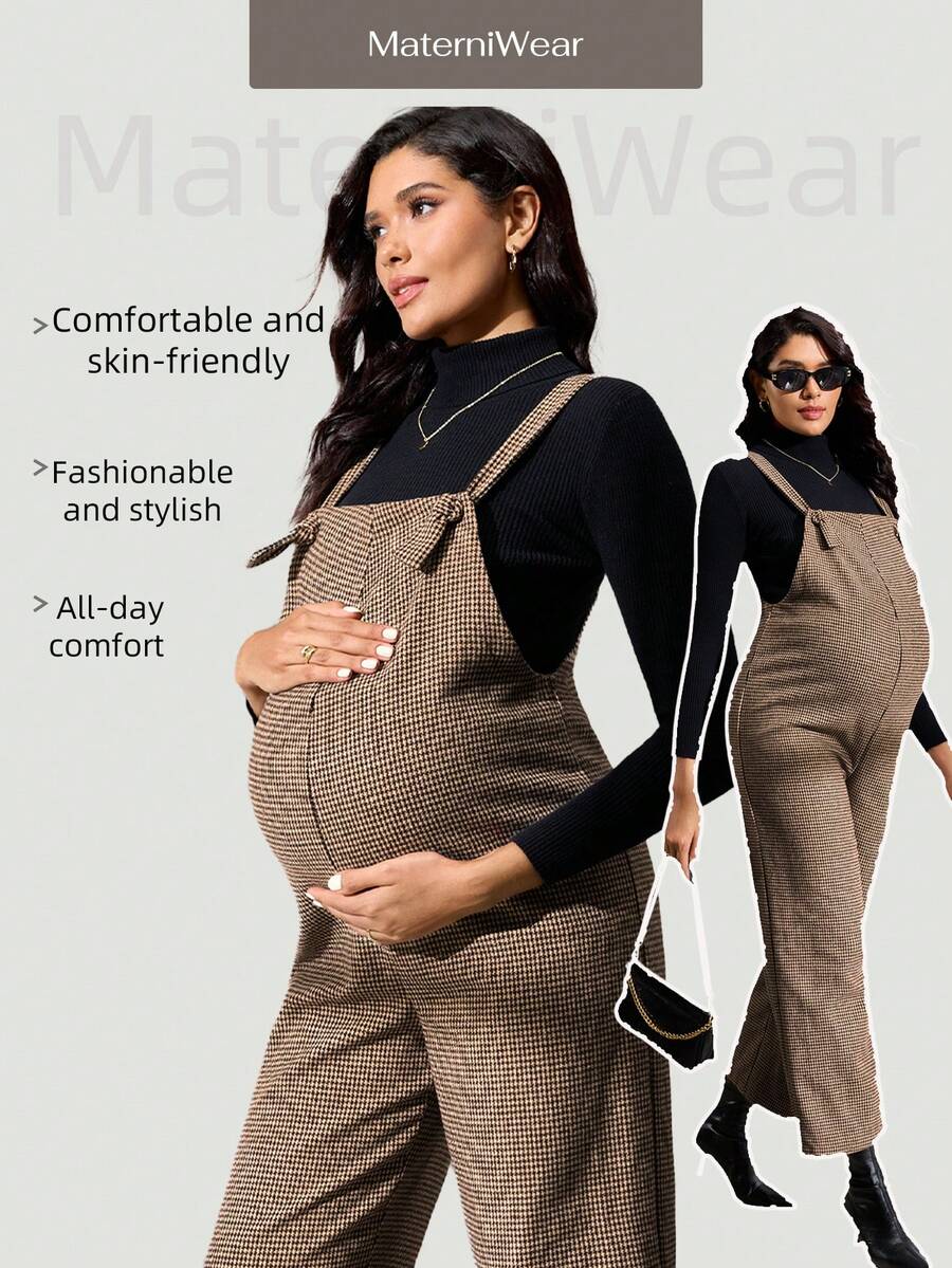MaterniWear 孕妇纯色简约休闲连体裤 - 棕色 - 查看 1